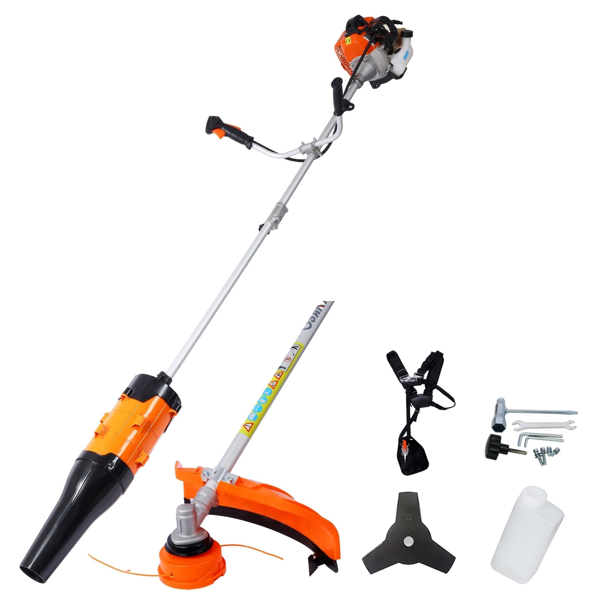 3 - in - 1 Blower, String Trimmer & 10" Brush Cutter with Rubber Handle and Shoulder Strap - Decindoor