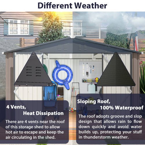 10' X 10' Metal Storage Shed For Ourdoor, Steel Yard Shed With Design Of Lockable Doors - Decindoor
