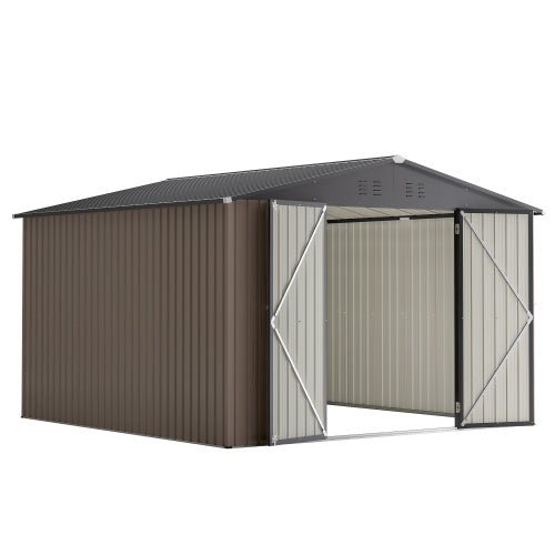 10' X 10' Metal Storage Shed For Ourdoor, Steel Yard Shed With Design Of Lockable Doors - Decindoor