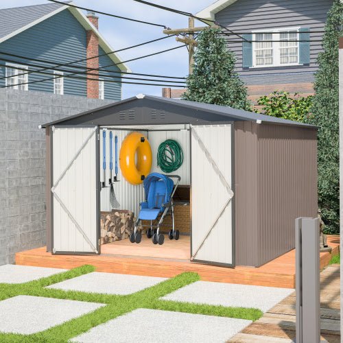 10' X 10' Metal Storage Shed For Ourdoor, Steel Yard Shed With Design Of Lockable Doors - Decindoor