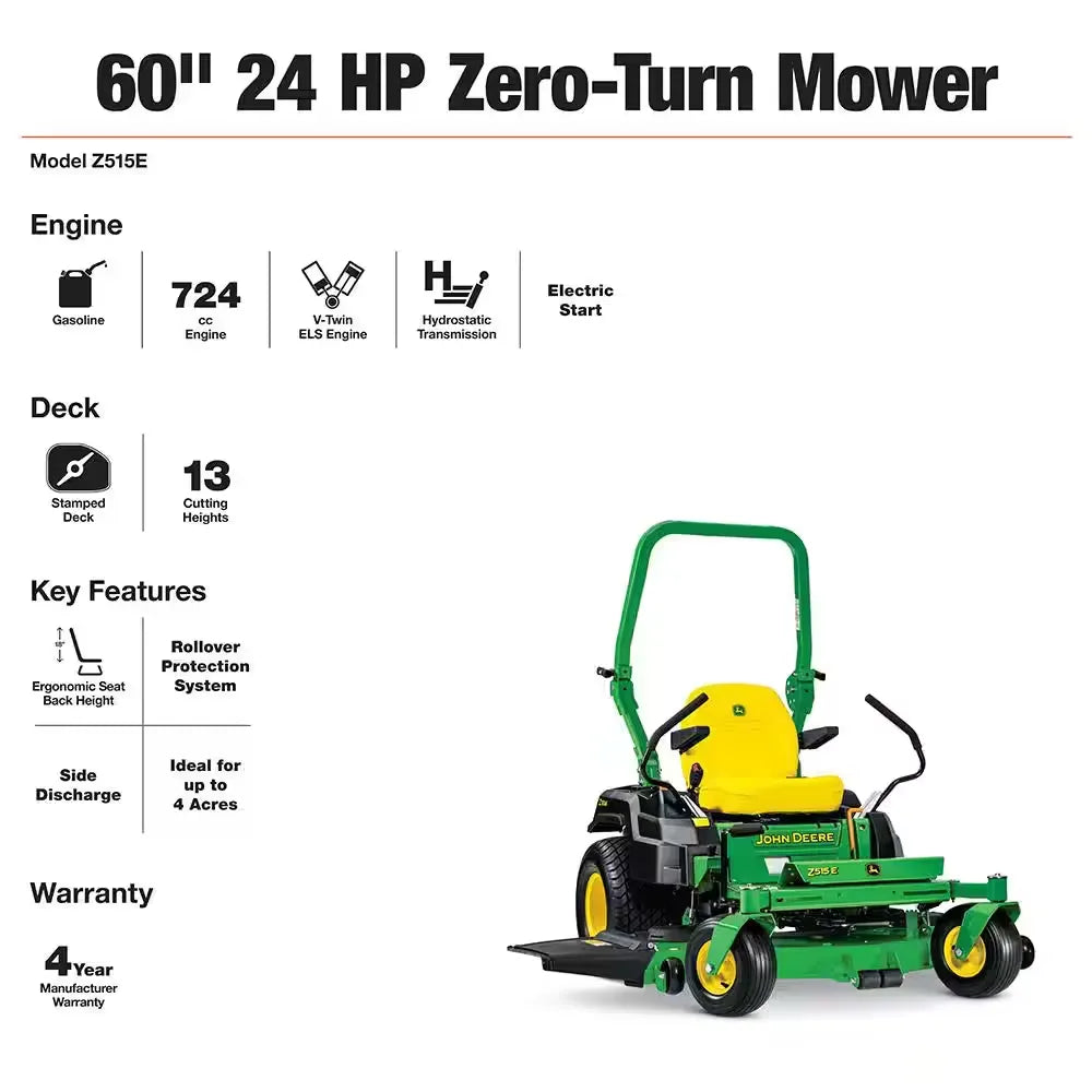 John Deere Z515E 60-Inch Zero-Turn Riding Mower 24 HP V-Twin Engine