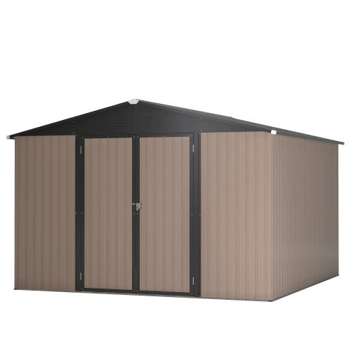 10' X 10' Metal Storage Shed For Ourdoor, Steel Yard Shed With Design Of Lockable Doors - Decindoor
