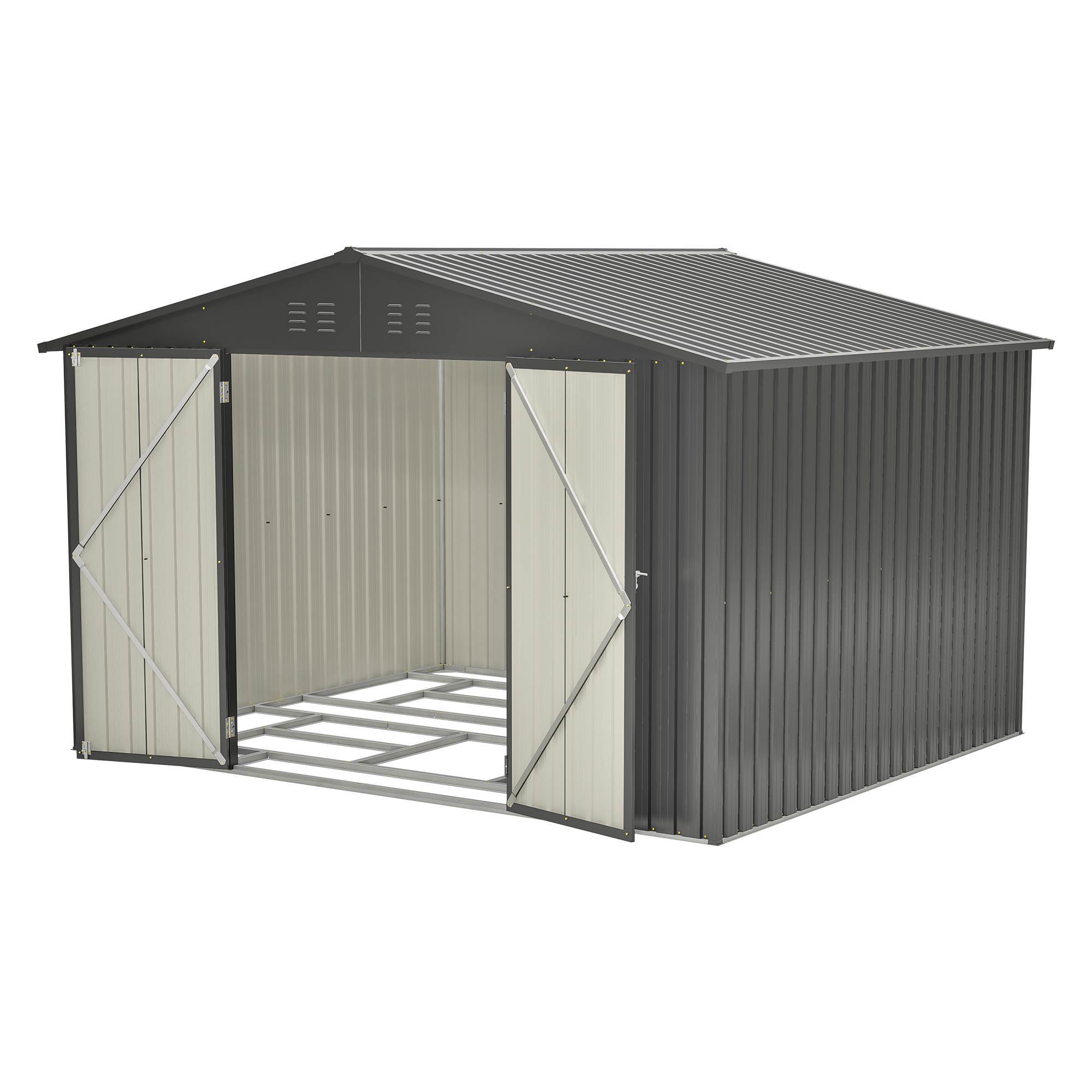 10X8 FT Outdoor Storage Shed, All Weather Metal Sheds With Lockable Doors, Tool Shed For Garden, Patio, Backyard, Lawn, Black - Decindoor