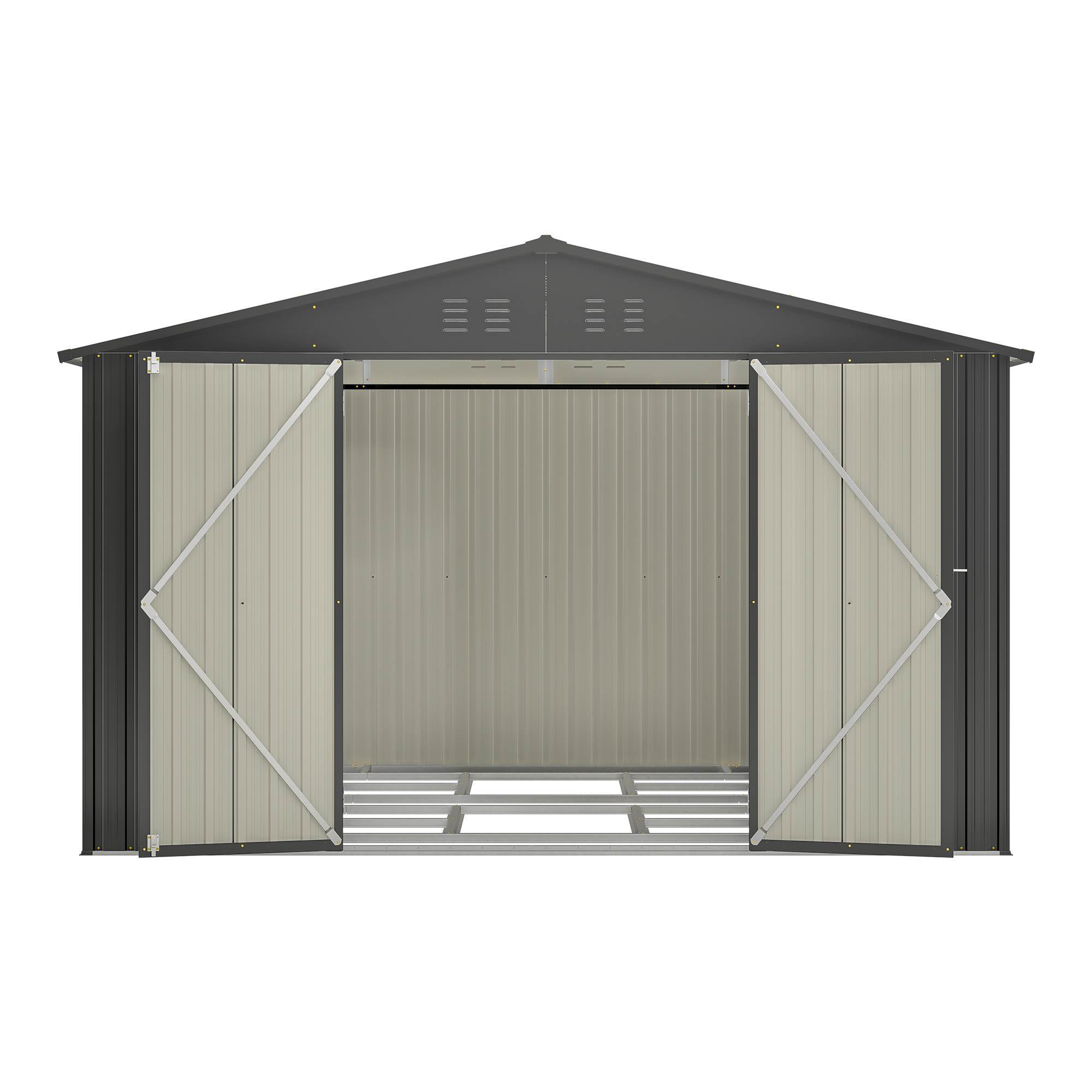 10X8 FT Outdoor Storage Shed, All Weather Metal Sheds With Lockable Doors, Tool Shed For Garden, Patio, Backyard, Lawn, Black - Decindoor
