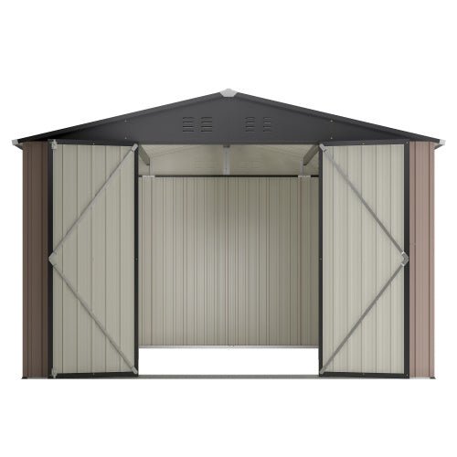 10' X 10' Metal Storage Shed For Ourdoor, Steel Yard Shed With Design Of Lockable Doors - Decindoor