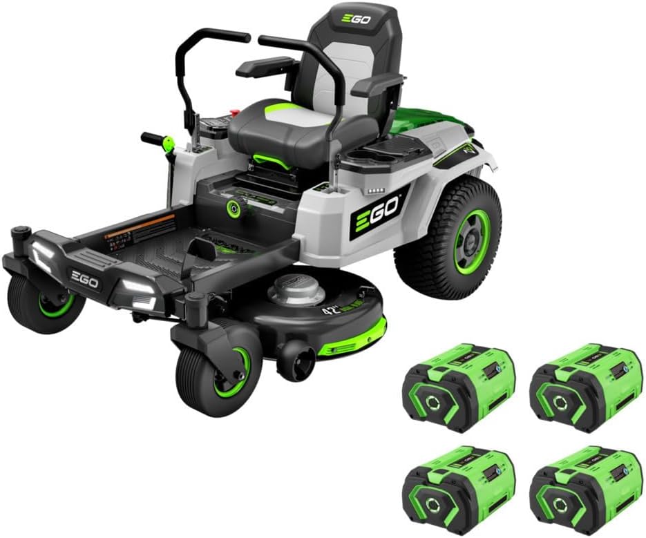 EGO Power+ Electric Riding Lawn Mower, 42" Deck with Zero Turn Radius, Includes (4) 56V 10.0Ah Batteries and Charger ZT4204L - Decindoor