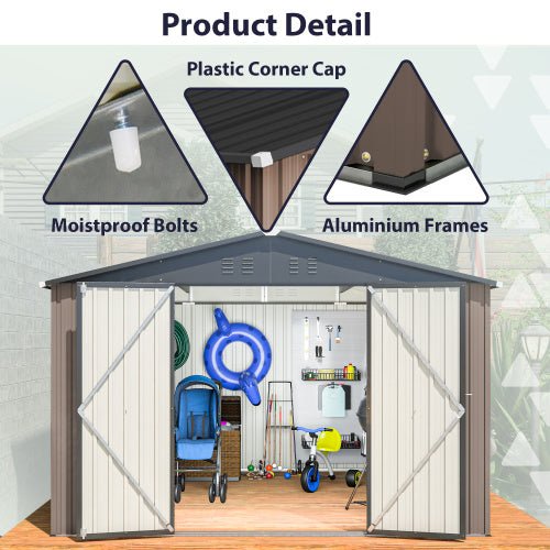 10' X 10' Metal Storage Shed For Ourdoor, Steel Yard Shed With Design Of Lockable Doors - Decindoor