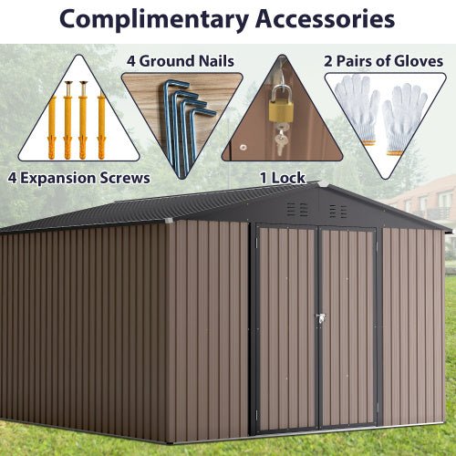 10' X 10' Metal Storage Shed For Ourdoor, Steel Yard Shed With Design Of Lockable Doors - Decindoor