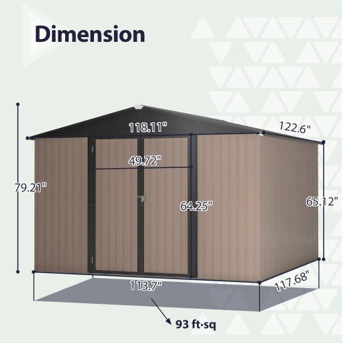 10' X 10' Metal Storage Shed For Ourdoor, Steel Yard Shed With Design Of Lockable Doors - Decindoor