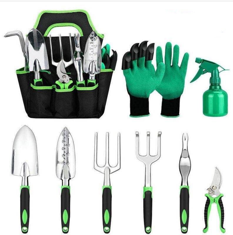 Garden Supplies 9 - piece Aluminum Alloy Set, Silicone Two - color Handle Shovel Gardening Tools - Decindoor